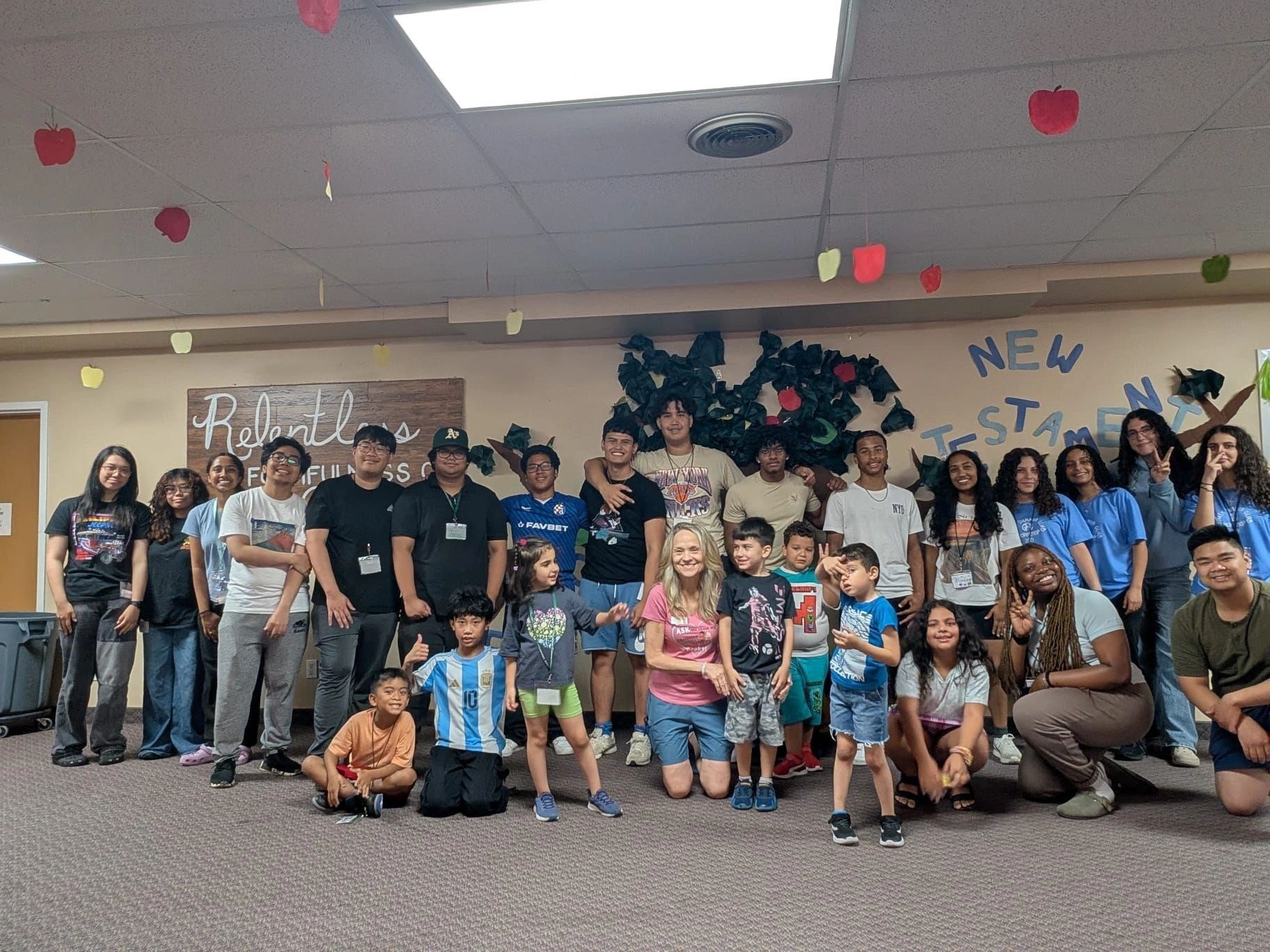 Large group photo at VBS 2025 Christ For Life Ministries with staff and children